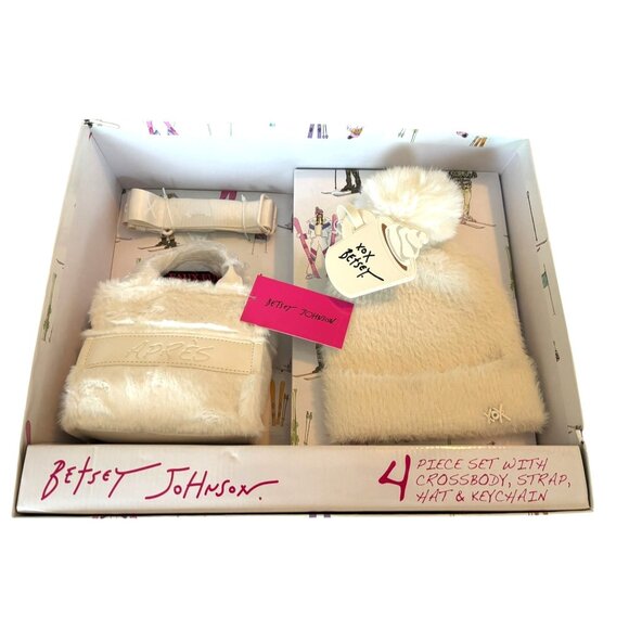 New in box Betsey Johnson 4-Piece Winter Set With Crossbody Bag Adjustable Strap - Picture 1 of 12
